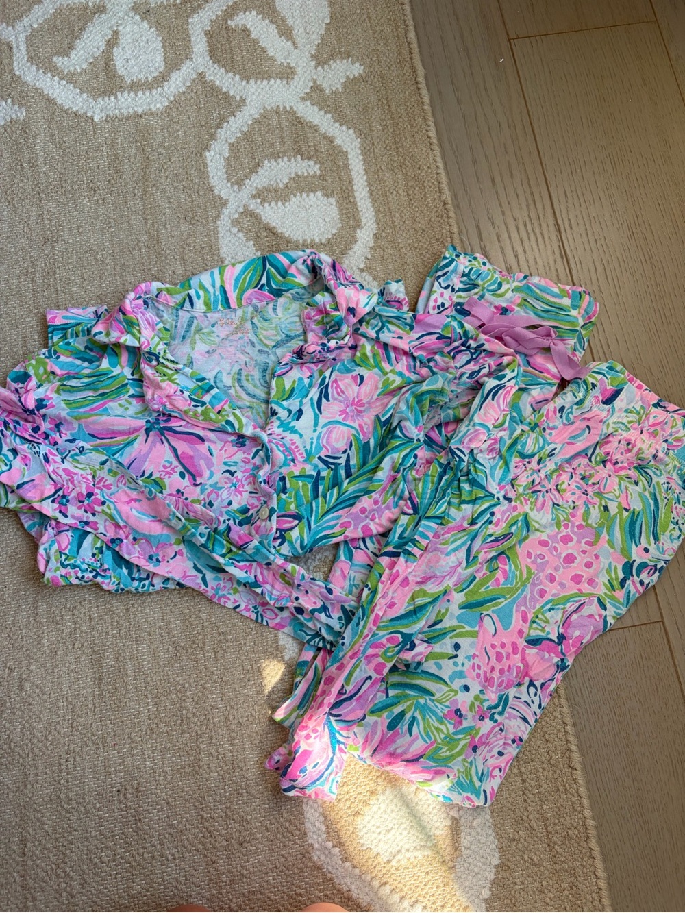 Lilly Pulitzer Pink & Green Floral Ruffle Pajama Set